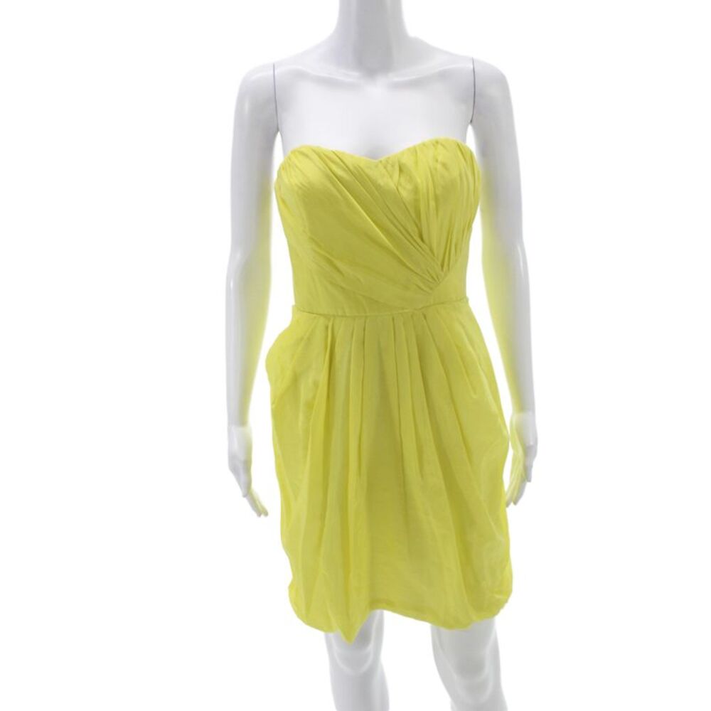 Designer Womens Mini Silk Sweetheart Cocktail Dress Yellow Sleeveless Size 4